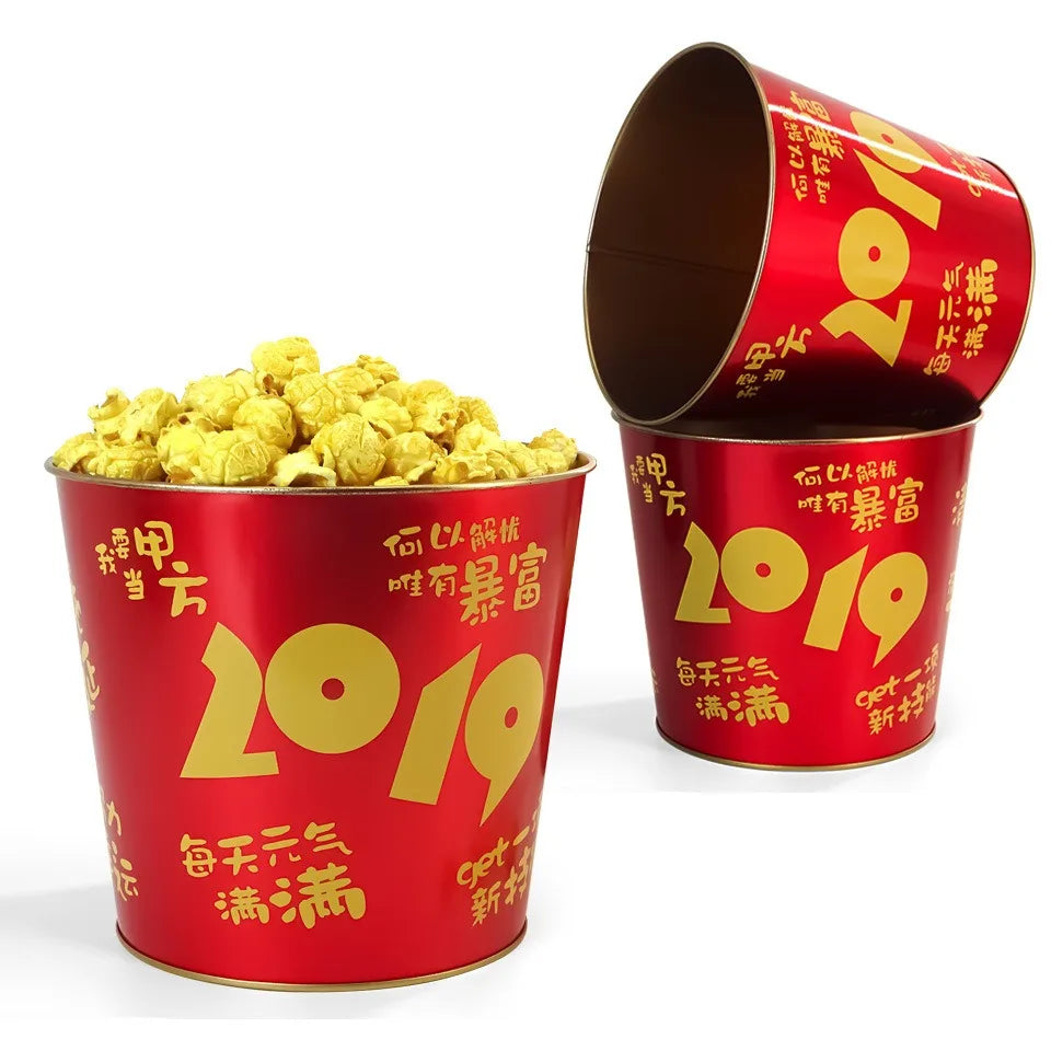 Custom Round Large Cartoon Metal Bucket Popcorn Tins Small Food Grade Popcorn Tin Can for Food Packaging