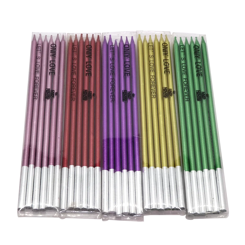Huaming Wholesale 6pcs Metallic Happy Birthday Cake Stick Pillar Candles Thread Creative Glitter Golden Spiral Candles