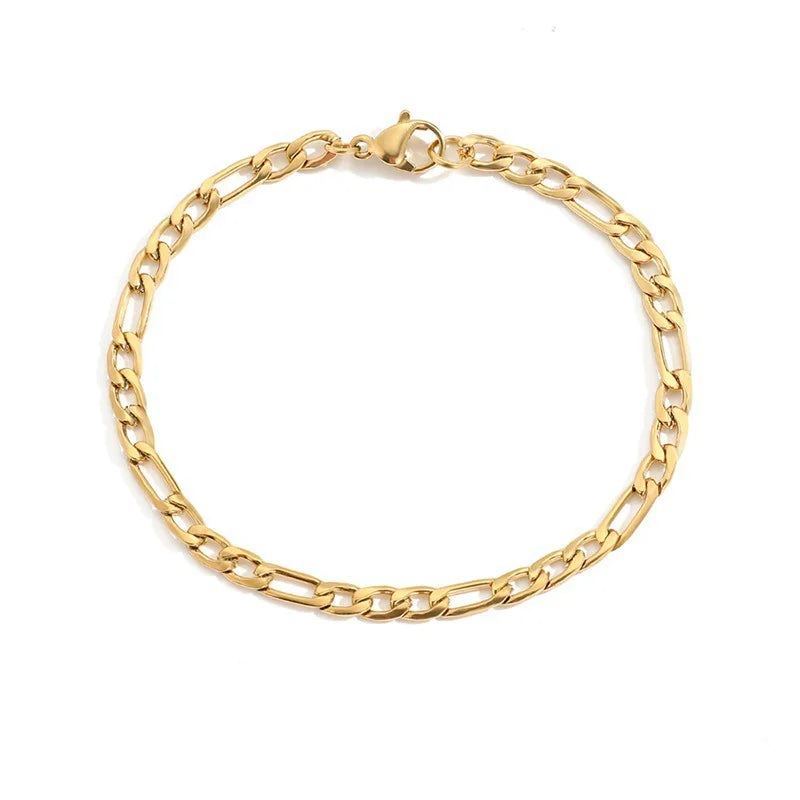Fashion Waterproof Jewelry Figaro Chain Bracelet 14k Gold Plated Tarnish Free Stainless Steel Miami Bracelets YF2946