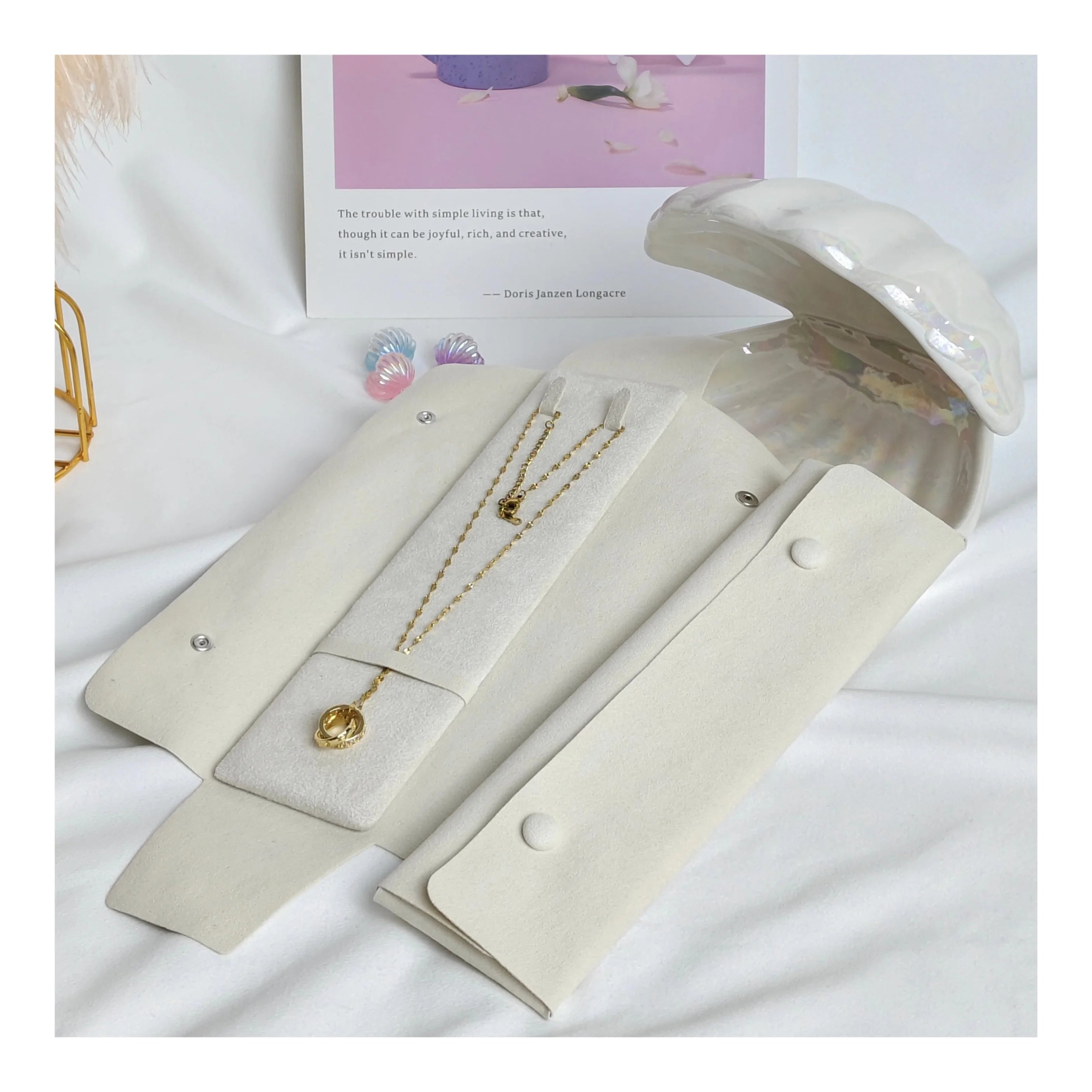 22*6.5cm Microfiber Jewelry Container Suede Necklace Tray Storage Display Bag Elegant Pouch for Organizing Protecting Your
