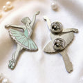 Ballet Dancer Soft Enamel Pin Silver with Mint Green & Pearl Powder Metal Brooch for Dance Lovers
