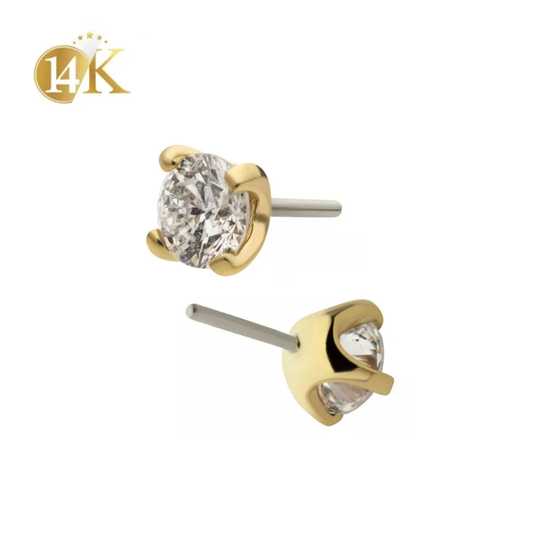 Wholesale 14K Solid Gold Jewelry Threadless Labret Tops Piercing for Kids Claw Setting for Wedding and Engagement