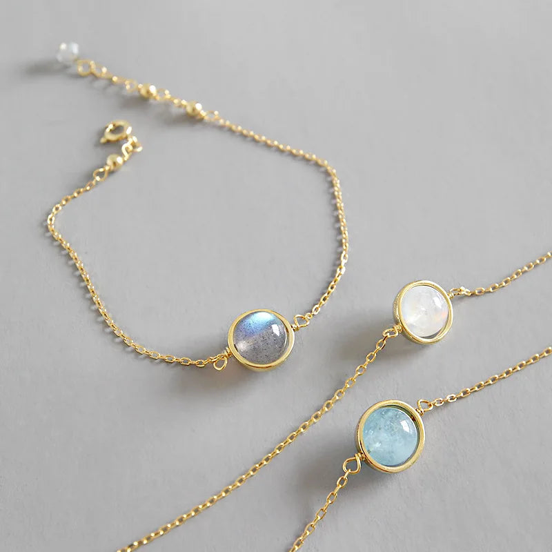 Best Selling Real Gold Plating Adjustable Chain S925 Natural Stone Gemstone Bracelet 925 Sterling Silver Bracelet for Gifts