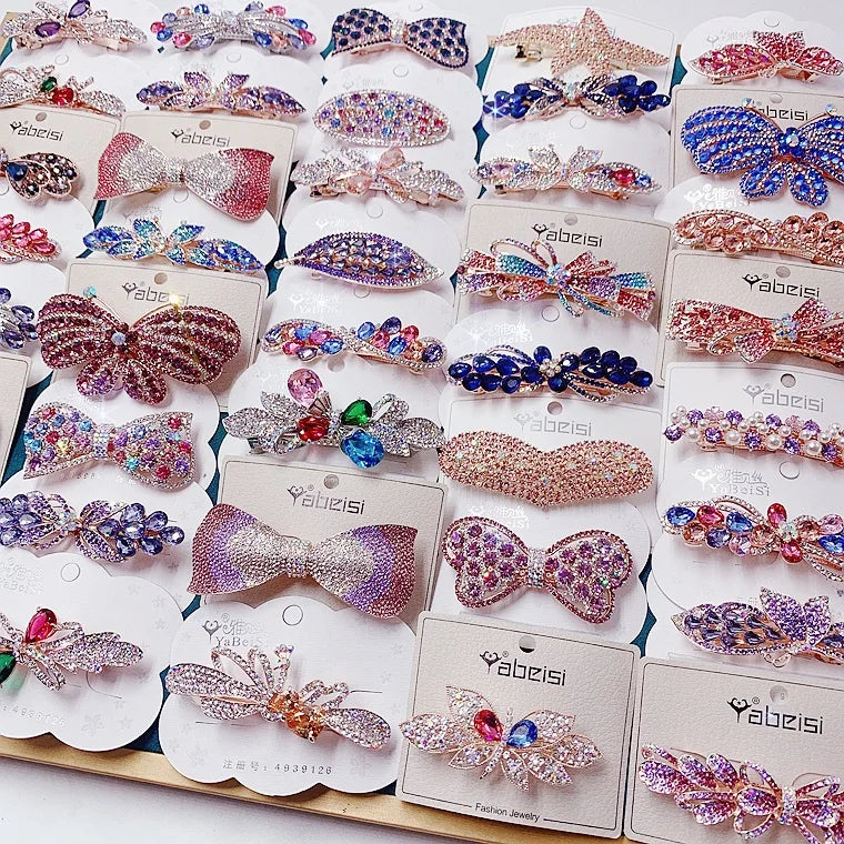 Fashion Sparkling Big Bow Hair Clip Rhinestone Hair Clips for Women Hairpin Long Type Trendy Hairpin Accessories