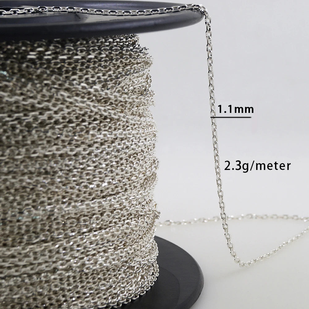 1.1mm Diamond Cut Cable Chain Roll 925 Silver Chain Cable Chains for Jewelry Making Kolye Women