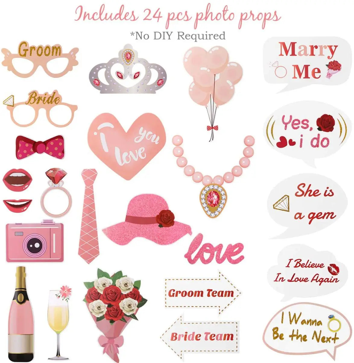 Wedding Party Decorations Bridal Shower Accessories Wedding Photo Booth Props for Bride and Guest