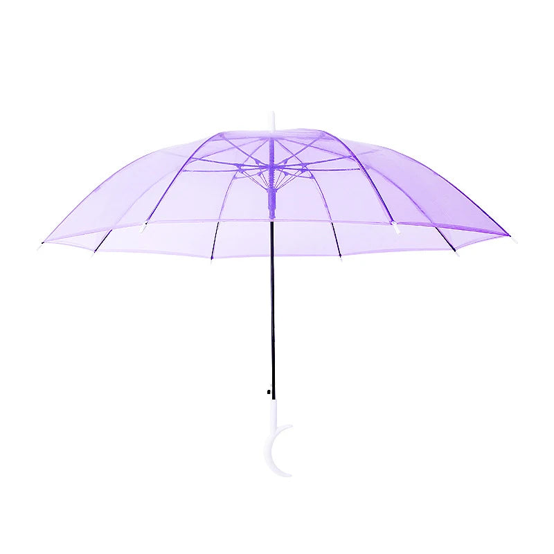 Custom Automatic Solid Color Umbrella with Reinforced Windproof Long Handle Transparent Design for Promotional/Gift Use
