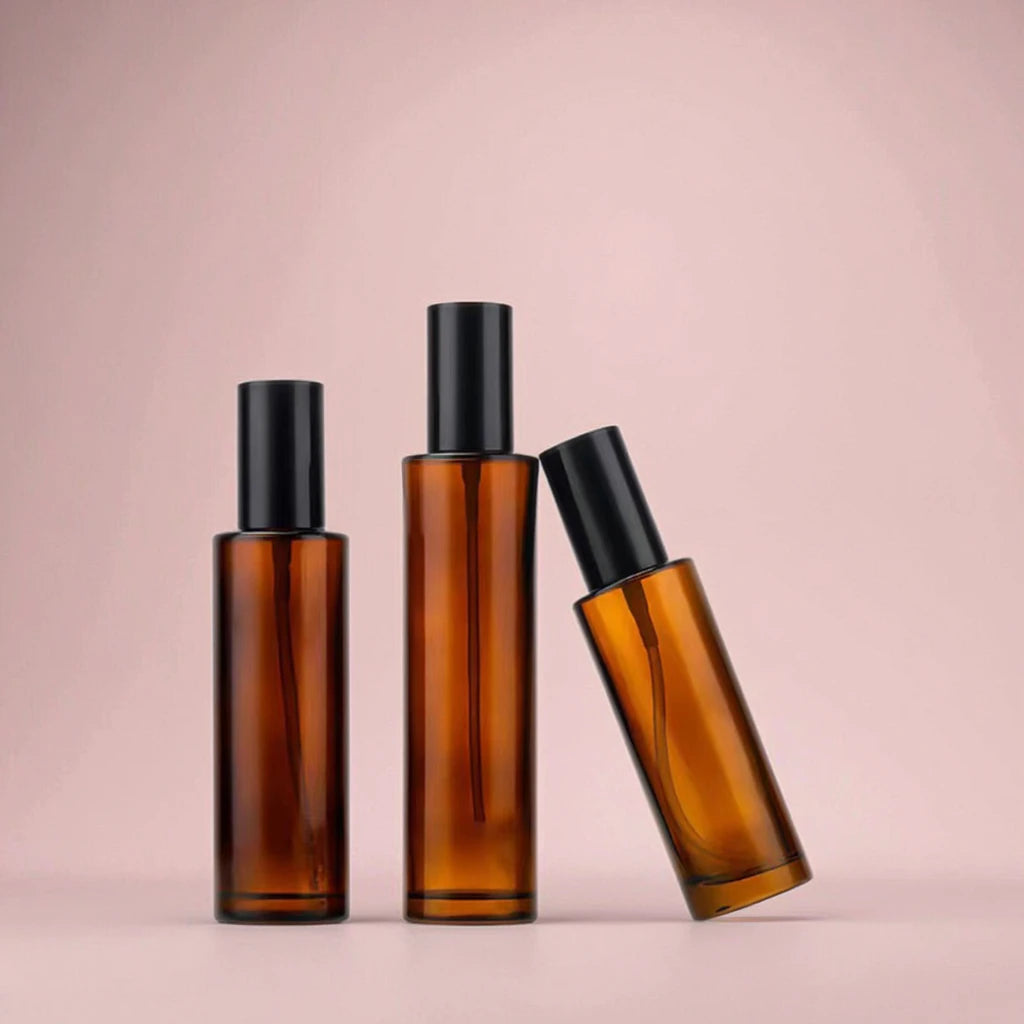 High Quality 50ml Amber Transparent Perfume Glass Bottle with Sprayer for Skin Care Cream and Serum
