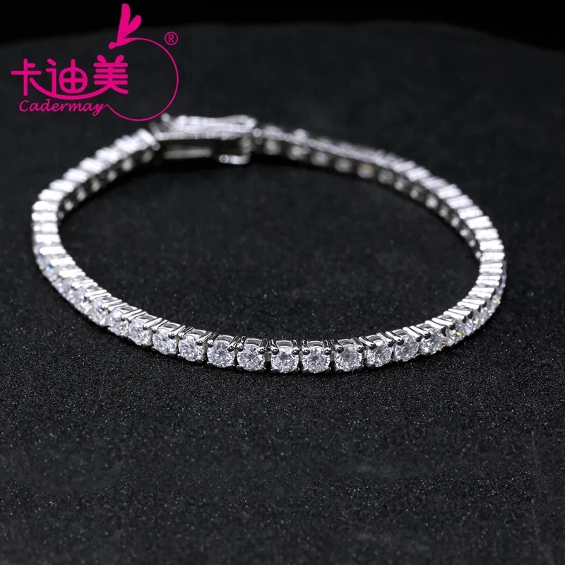 Cadermay 925 Sterling Silver 3mm 4mm 5mm DEF Moissanite Tennis Bracelet White Gold Plated Iced Single Row Gift