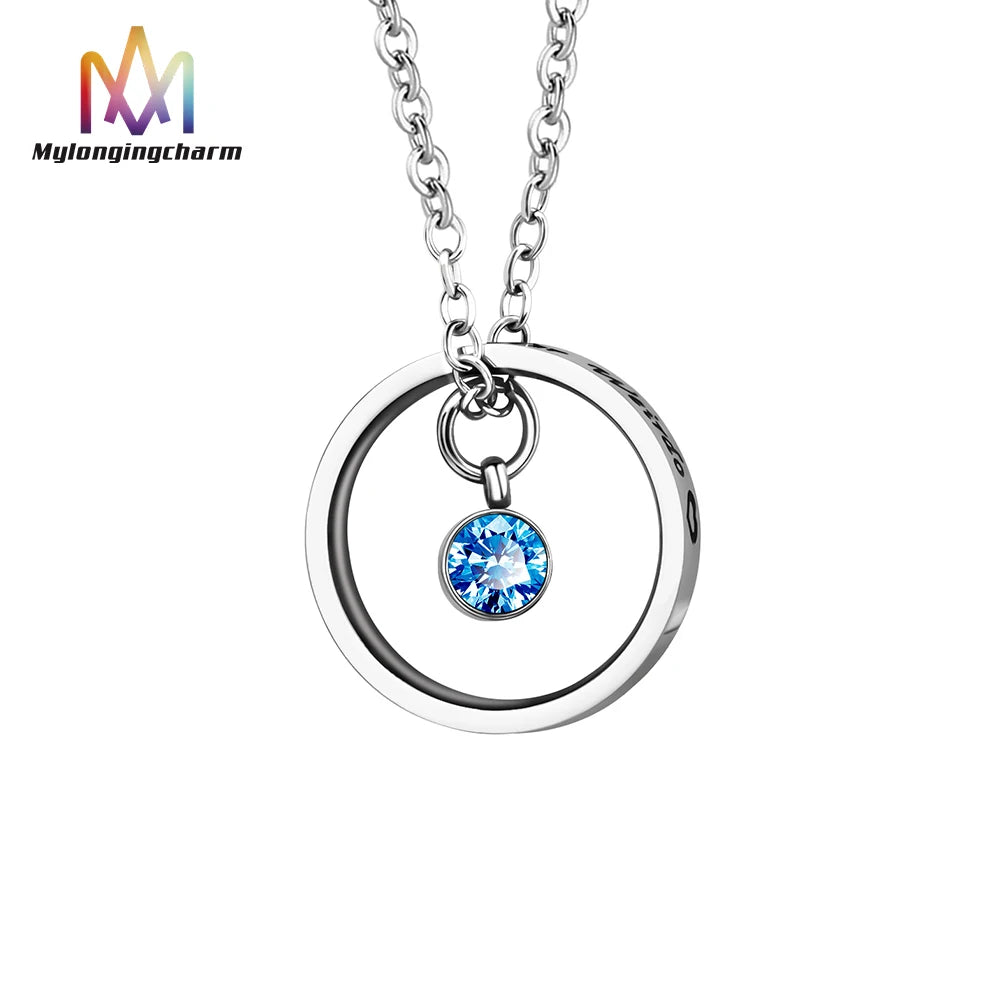 Creative Design Rotating Birthstone and Anti Anxiety Ring Pendant Necklace Handmade Engravable Necklace for Couples Lovers