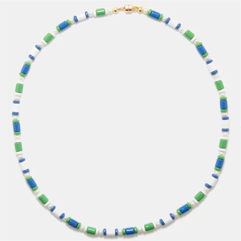 Waterproof Custom 18k Gold Necklace Green and Yellow Color Bead Necklace