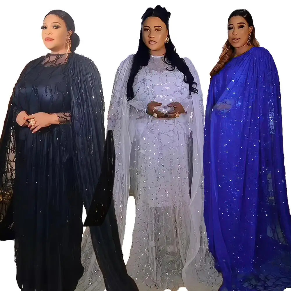 New Dresses African Two Pieces African Bubu Dress Sequin Elegant African Dresses