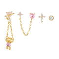 2024 Chain Ear Bone Stud Piercing Stud Simple Personality 18k Gold Zircon Bear Tassel Piercing Jewelry 4pcs Girls Earrings Set