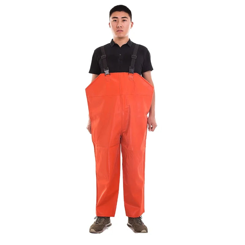 Men's Outdoor Workwear Fishing Bib Pants PVC Coated Knitted Fabric Waterproof and Durable Rain Pants for Camping