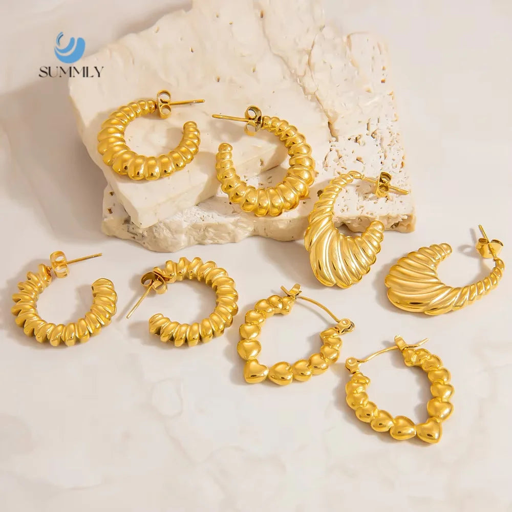SUMMLY18K Gold Plated Stainless Steel Earrings Vintage Trend Simple C-Thread Textured Fashion Jewelry Manufacturer