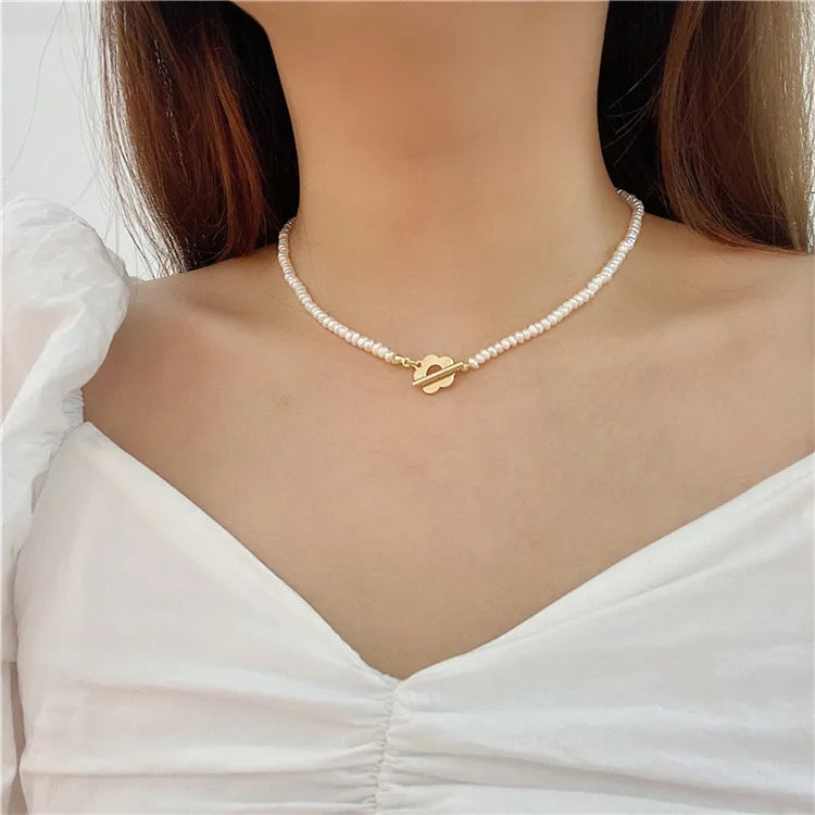SP Elegant Style Natural Freshwater Pearl Necklace With 18K Gold Plating Clasp Necklace