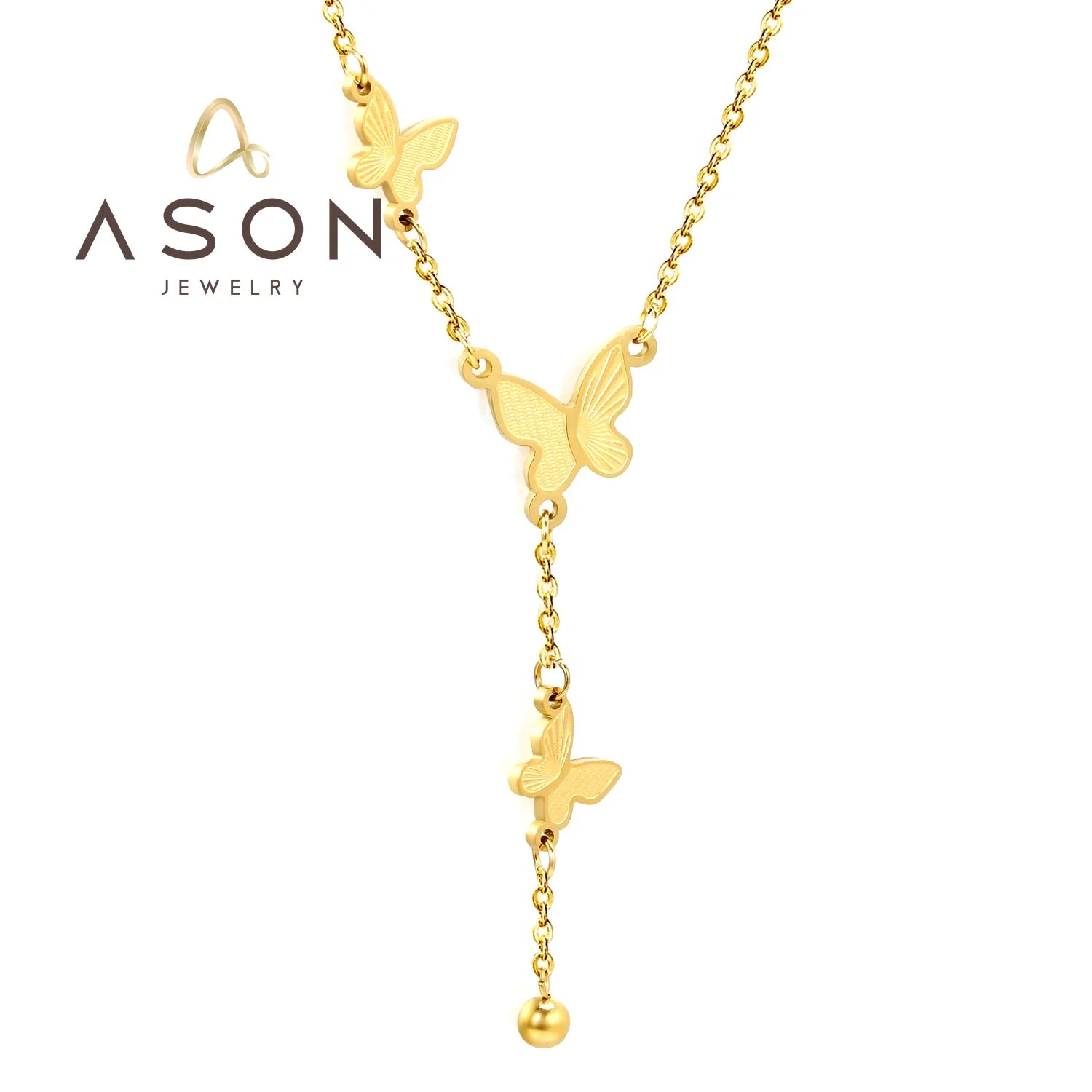 Fashion Jewelry Tassel Butterfly Necklace 18K Gold Plated Stainless Steel Wholesale Trendy Bead Pendant Necklaces for Women