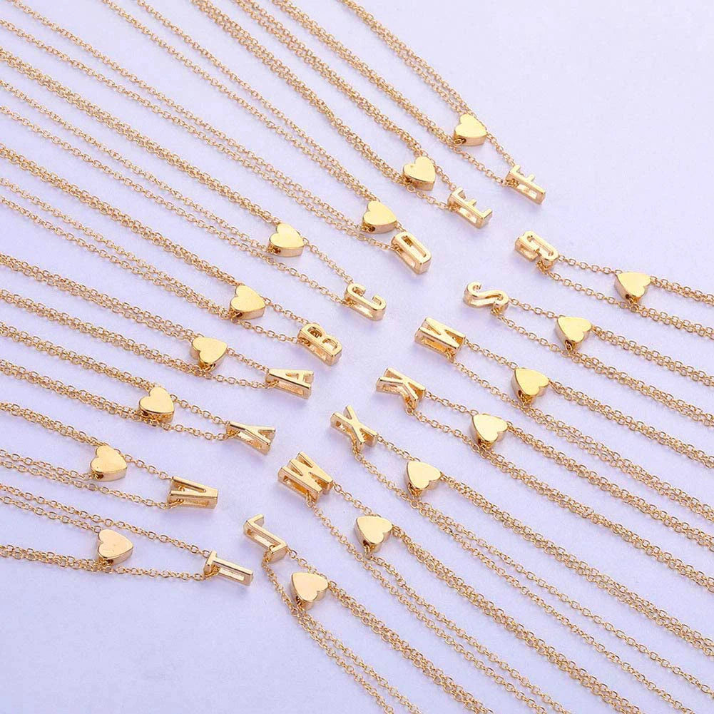 Wholesale Stainless Steel Jewelry Gold Plated Pendant Arabic Diy Dainty Heart Pendant Alphabet Initial Charm Letter Necklace