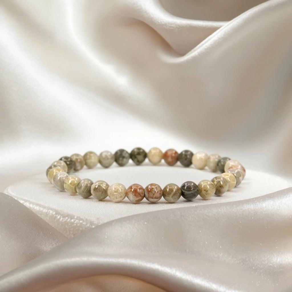 Wholesale Unisex Natural 6mm Round Coral Petrifaction Stone Gemstone Beads Stretch Bracelet