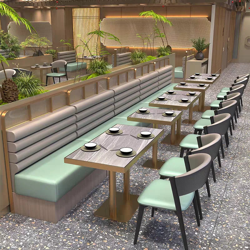 Modern Restaurant Furniture Fast Food Coffee Shop Table and Chairs Dining Set Seating Booth in Wood Plastic Stainless Steel