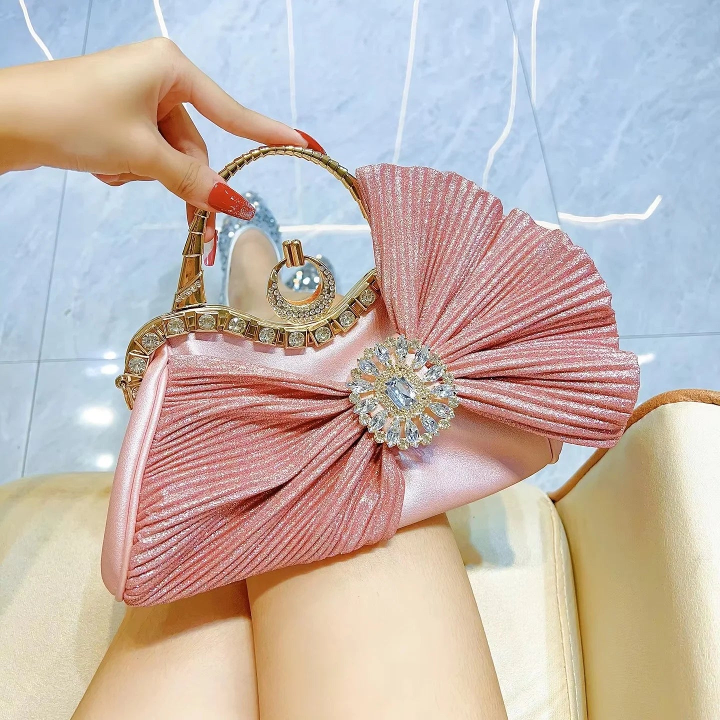 2025 Womens Evening Bag Wedding Party Purses Cocktail Prom Party Purses Sparkly Bow Clutch Hand Bag Glitter Rhinestone Handbags