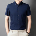 Men's Summer Casual Business Half-Sleeved Cotton Shirt 100% Pure Cotton Slim Fit Middle-Aged Thin Top Pure Color Blank Design