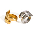 High Polished Bright Surface 18K Gold Plated Stainless Steel Double Layer Spring Open-Ended Ring for Women