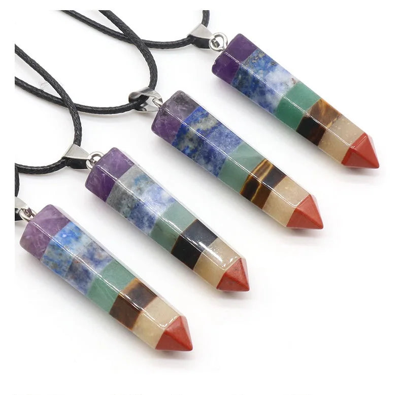 Fashion Reiki Healing Crystal Natural Stone 7 Chakra Necklace Hexagonal Crystal Necklace Orgonite Jewelry