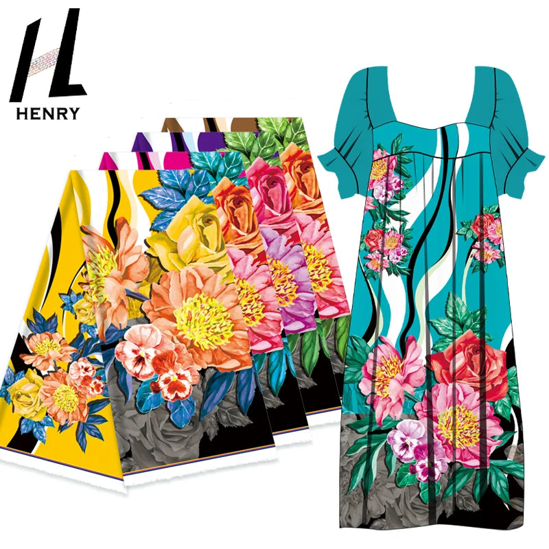 Henry Big Flower Design Color Blocking Polyester Print High Quality Islander Style Fabric for Dresses