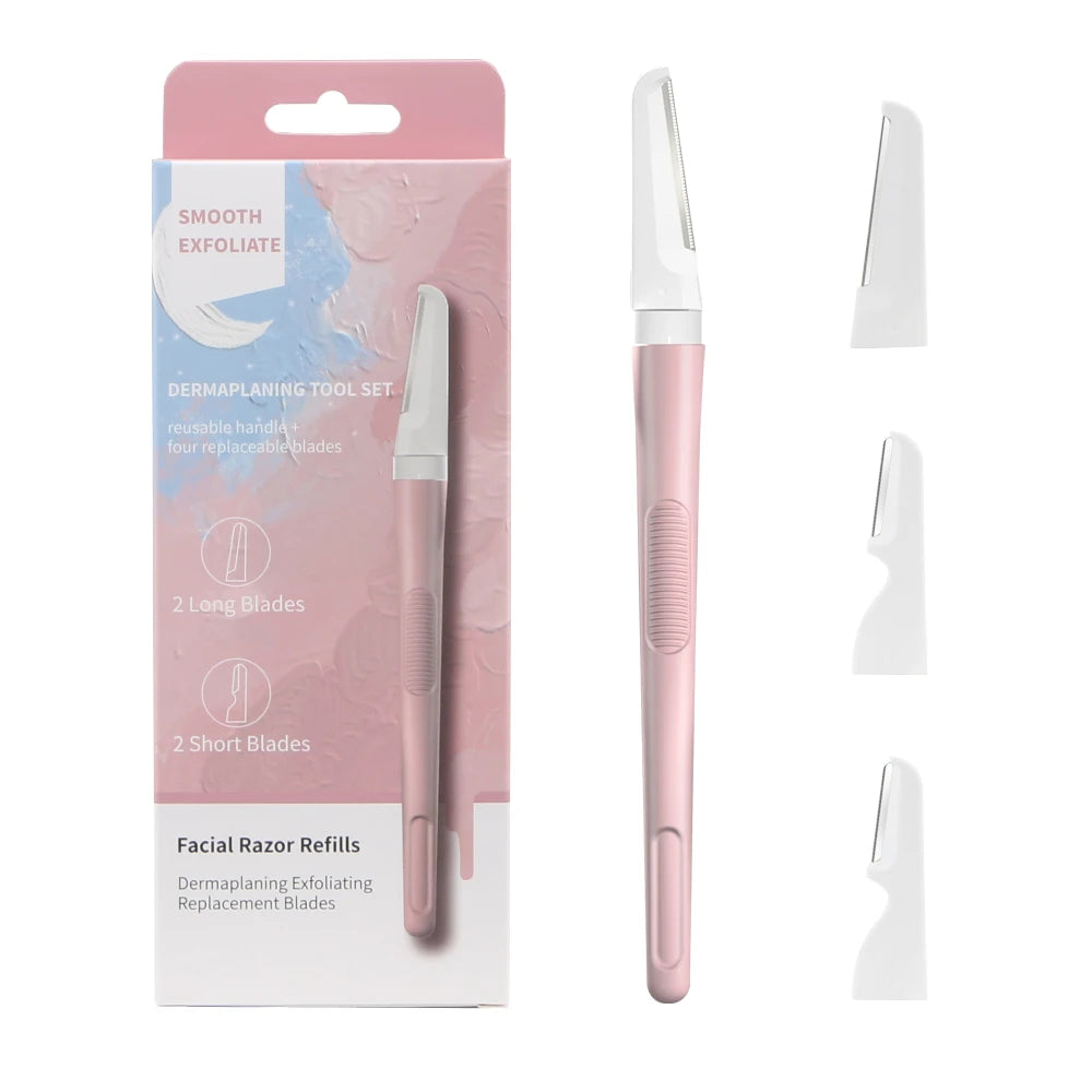 Metal Handle Eyebrow Razor Face Exfoliating Tool Razor with Replacement Blade Box Packing Dermaplaning razor