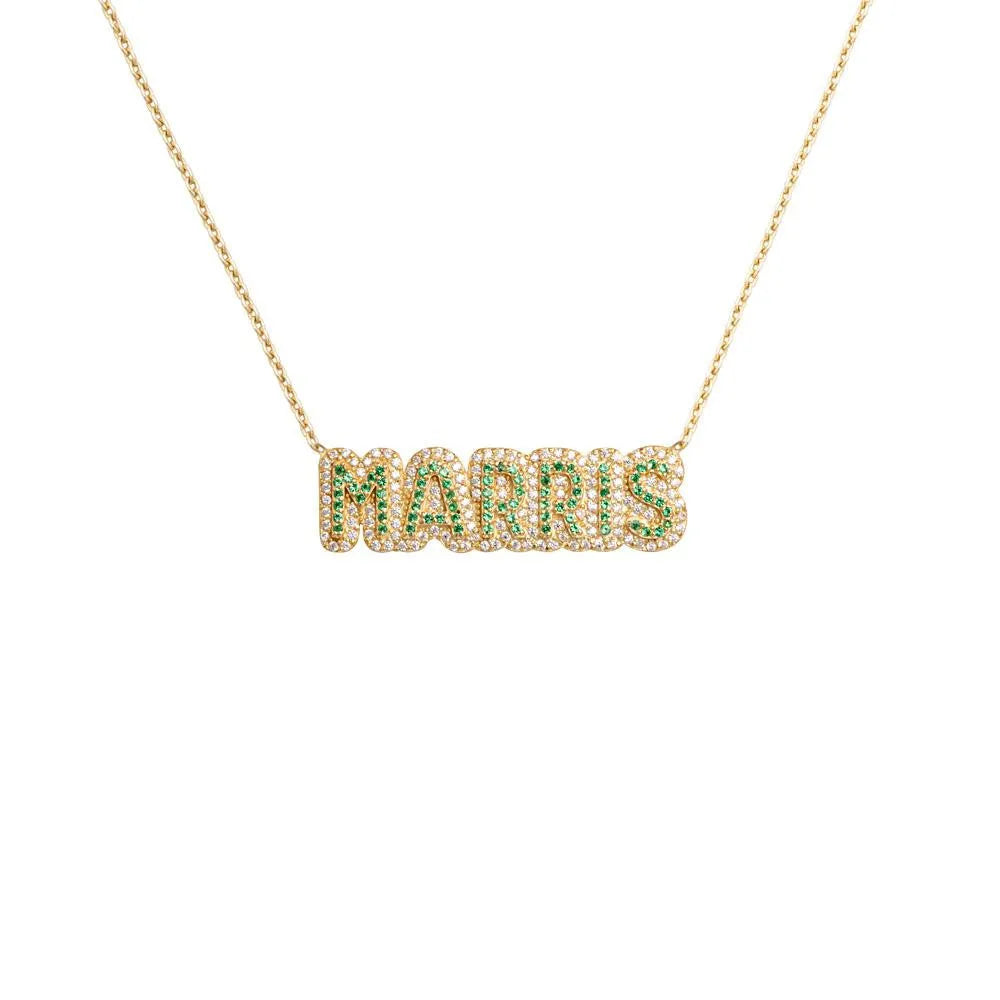 Qiuhan Dropshipping Pave Outline Birthstone Necklace S925 Sterling Silver Name Necklace Designs Custom Name Necklace