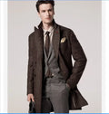 Men's Wool Coat Business Fashion Winter Medium Long Woolen Cloth Loose British Woolen Coat