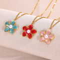 Wholesale New Stainless Steel Gold Link Chain Color Dripping Oil Trendy Pearl Flower Petal Pendant Necklace for Women