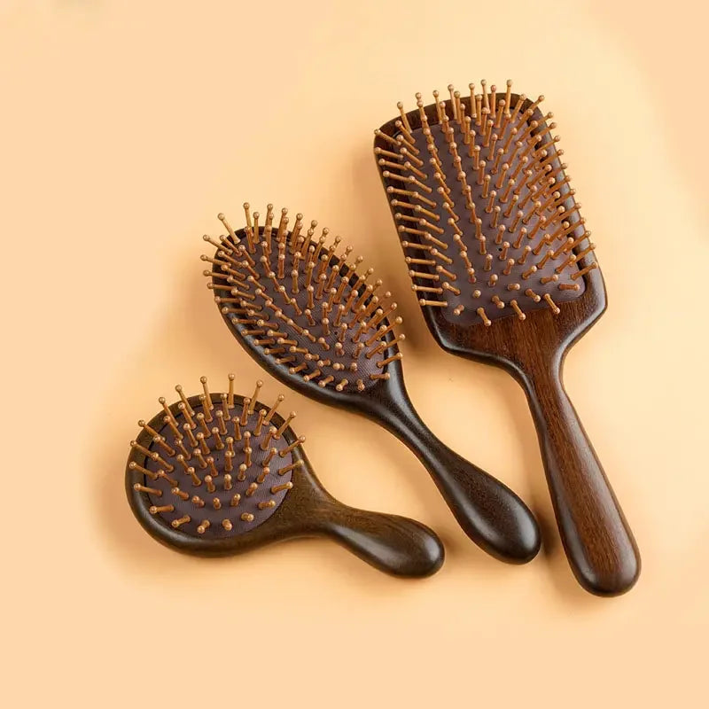 Custom Logo Natural Sandalwood Health Meridian Hair Comb Classic Style Detangling Hair Brush Scalp Massager for Home Use