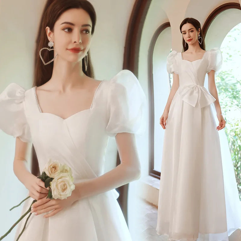 2022 New-style Summer White Puffy Sleeve Party Evening Women Prom Dresses