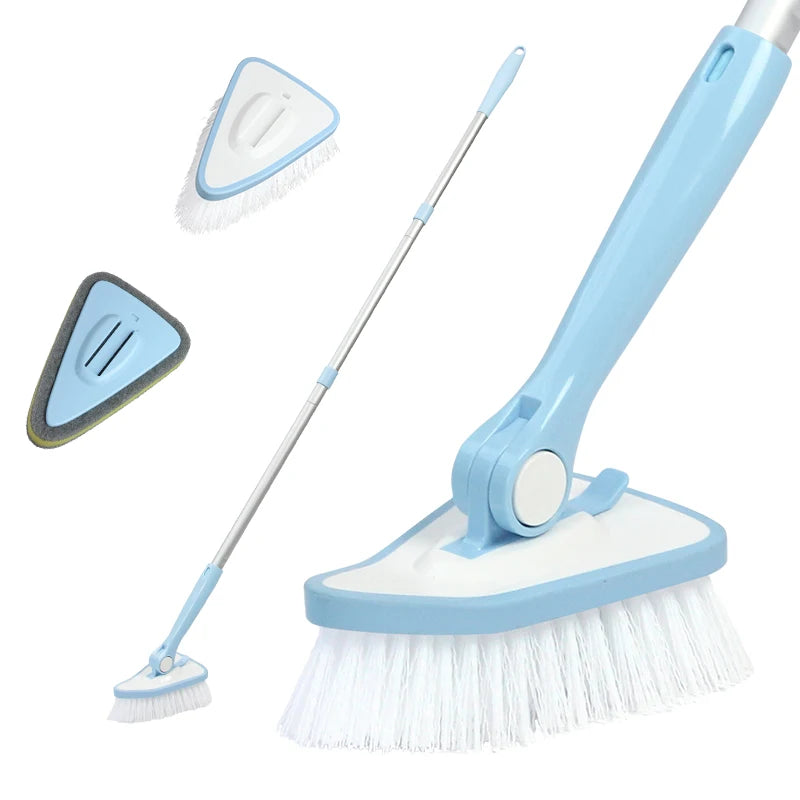 2-in-1 Shower Scrubber Brush with Long Handle & Stiff Bristle Scouring Pad Aluminium Alloy Easy to Change & Wash