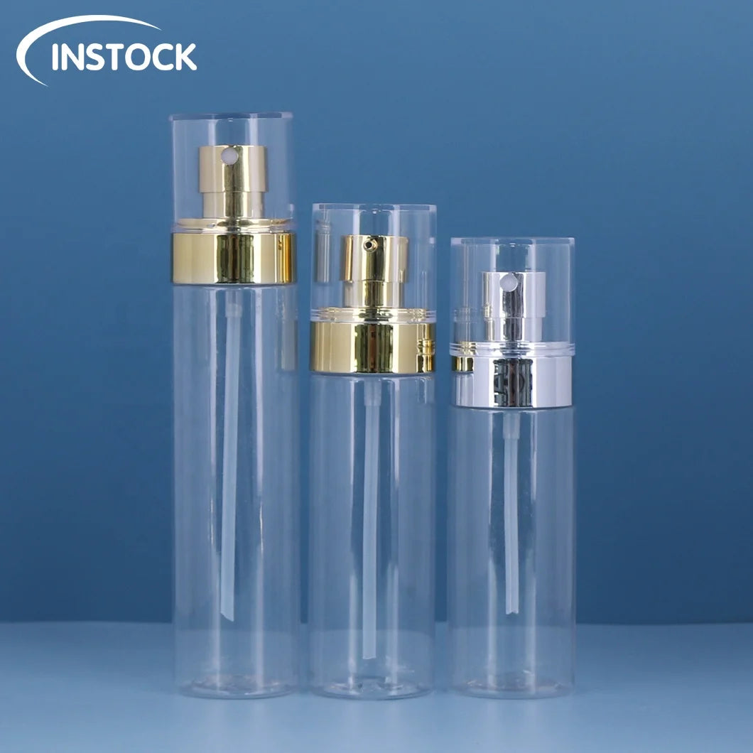 40/50/60/80/100/120ml White Clear Full Coverage Spray Bottle Pump Head PET Press Pump Cosmetics Screen Printing with Gold Silver
