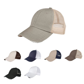 Distressed Denim Low Profile Trucker Baseball Cap for Men Breathable Oxford Fabric Custom Washed Cotton Mesh Sport Hat