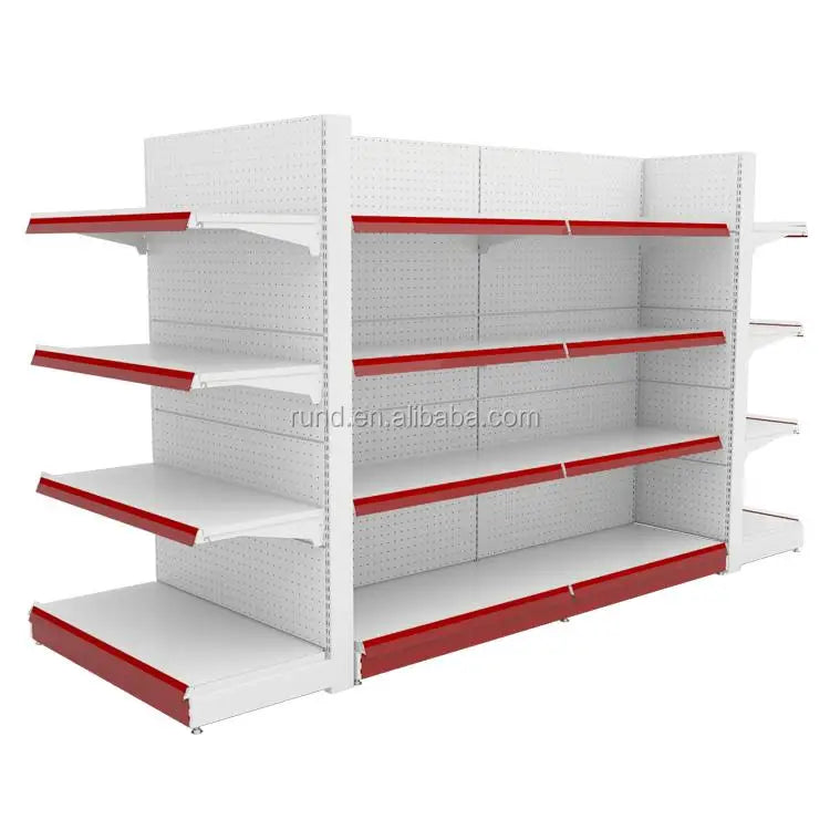 120kg Heavy Duty Buckle Back Shelf Supermarket Shelf Supplier Carton Supermarket Rack Double-sided 3D Max White Colors Etc RUNDA