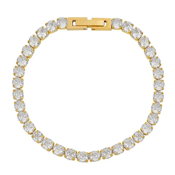 INS Luxury Stainless Steel 18K Gold Plated Full Paved Diamond Zircon Bracelet Titanium Steel PVD Claw 4mm Zircon Chain Bracelet