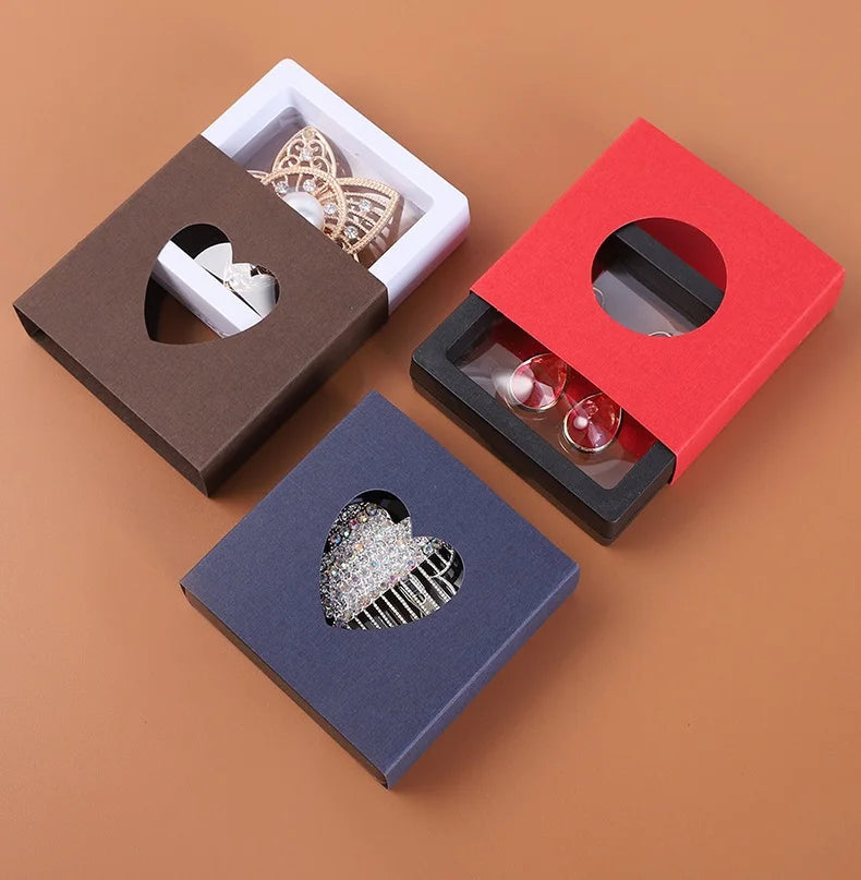 Latest Design Custom LOGO Fashion Bracelet Necklace Ring clear Window PE Film Display Craft Packaging Gift Drawer Box Paper