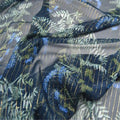 Newest Soft Graceful Good Quality Blue Color Pure Leaf Printed Silk Lurex Metallic Fabric for Breathable Scarf