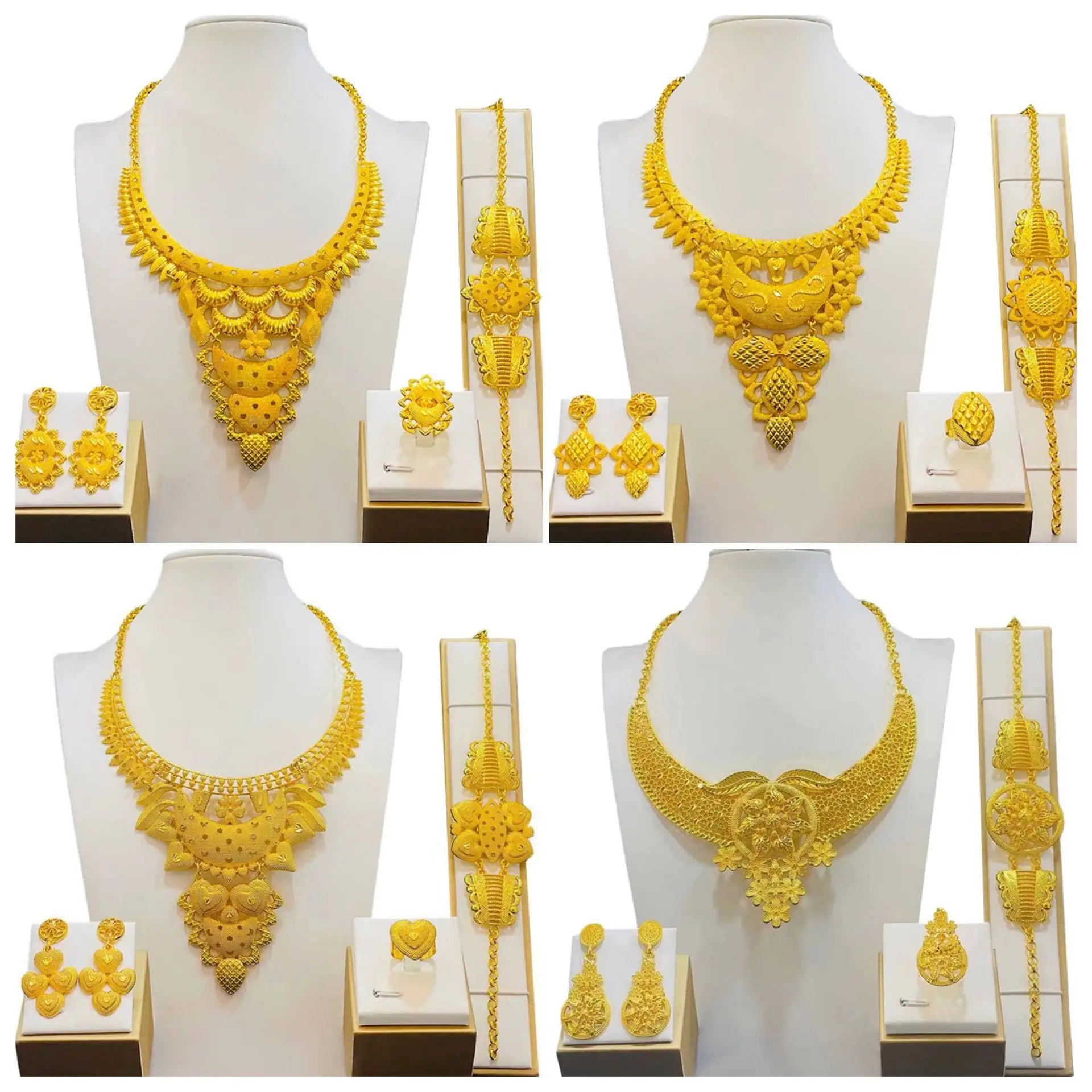 Jachon 24K Gold Plated Jewelry Set Hot Selling Wholesale Necklace Earrings Bracelet Ring for Weddings and Parties