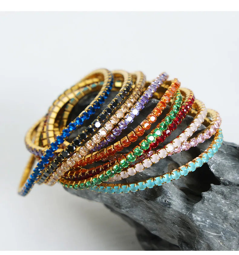 3mm Tennis Bracelet Colored Cubic Zirconia Stainless Steel Bracelets Tennis Chain