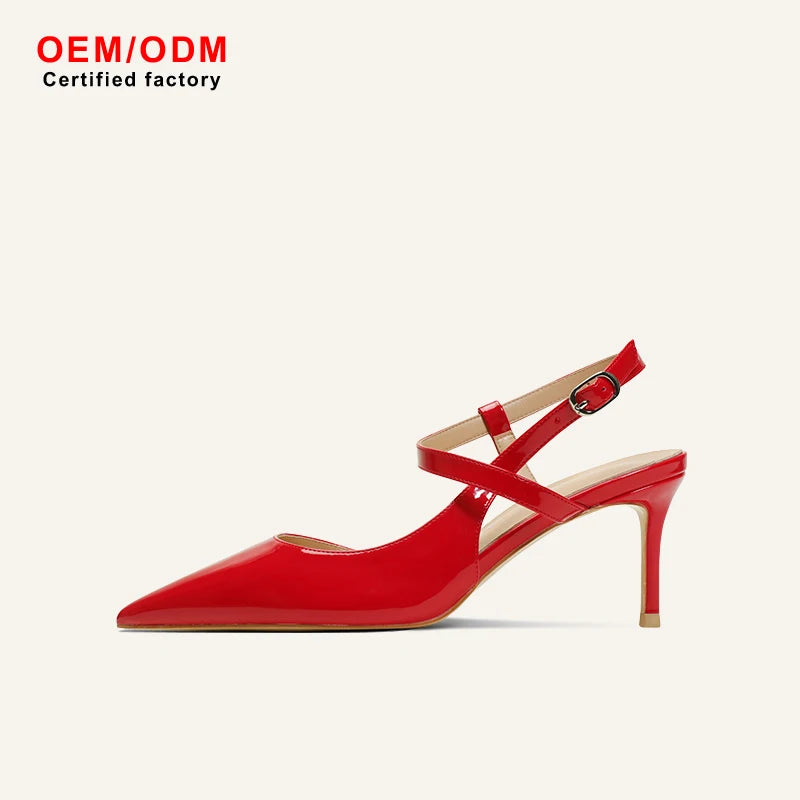 Women's Designer Trendy High-Heeled Sandals Slim Heel Pointed Toe Light Weight PU Material Single Empty Back Lace-Up Club Summer