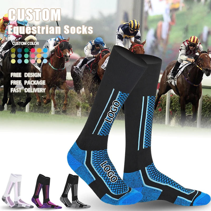 Men Women High Knee Long Thickened Towel Bottom Breathable Knight Equipment Professional Equestrian Socks
