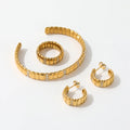 New Trendy Earring 18k PVD Gold Plated Zirconia Cuff Bracelet Earring Ring Jewelry Set Tarnish Free Stainless Steel Jewelry