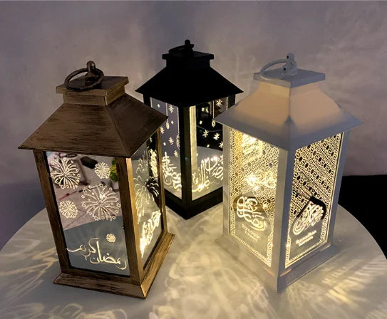 Pafu Ramadan Decorations Table Decor Lantern with Flickering LED Eid Mubarak Lantern with LED Decorative Hanging Lantern