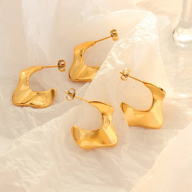 Titanium Steel Plated Real Gold Irregular Shaped Earrings Personality Creative Neutral European and American Hot-selling Earring