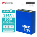 EVE EU STOCK 314ah Rechargeable Lifepo4 Cell MB31 3.2V 8000cycles CE Lifepo4 Battery for Ess